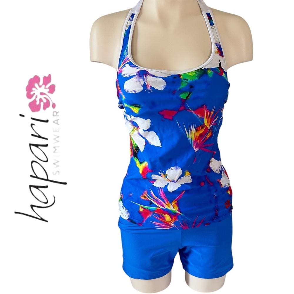 Hapari Women’s Blue Floral Tankini Top With Swim Shorts Set Size 8-10